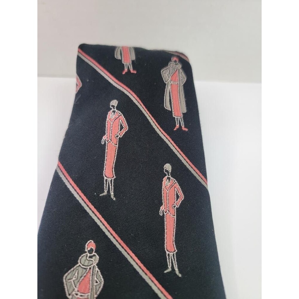 Vintage Grodins California Damon Mens Tie Black Art Deco Flapper Girls Polyester - Picture 3 of 10